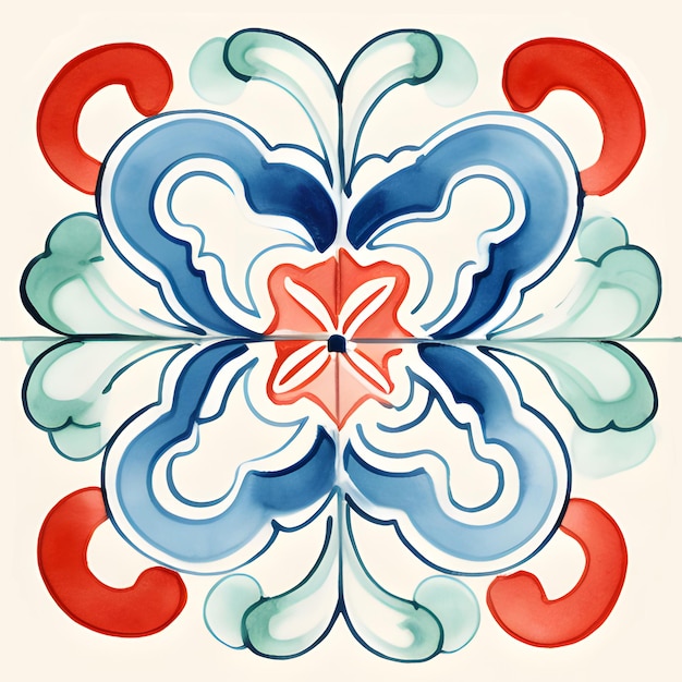 Aquarelle bleue et rouge carreaux sans couture chinois carreaux à motif chinois arrière ornemental asiatique