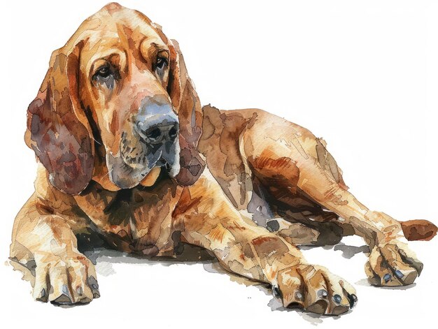 Photo aquarelle de bloodhound isolée sur fond blanc