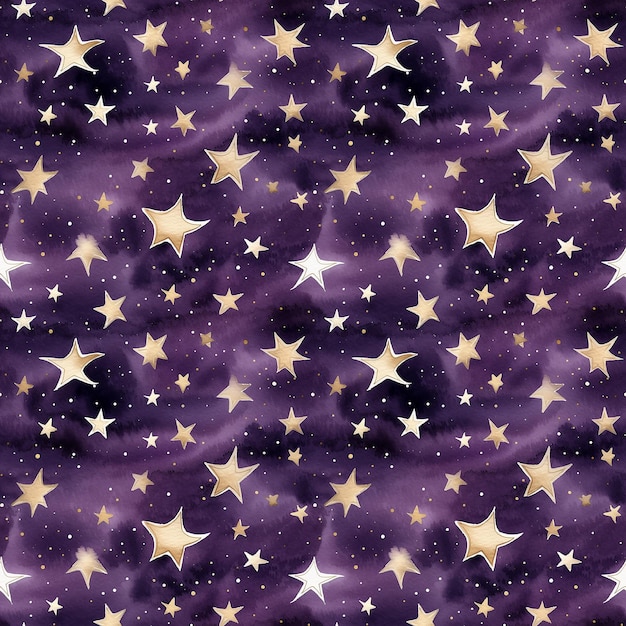 Aquarelle boho mignon étoiles noires sur fond violet foncé motif sans couture