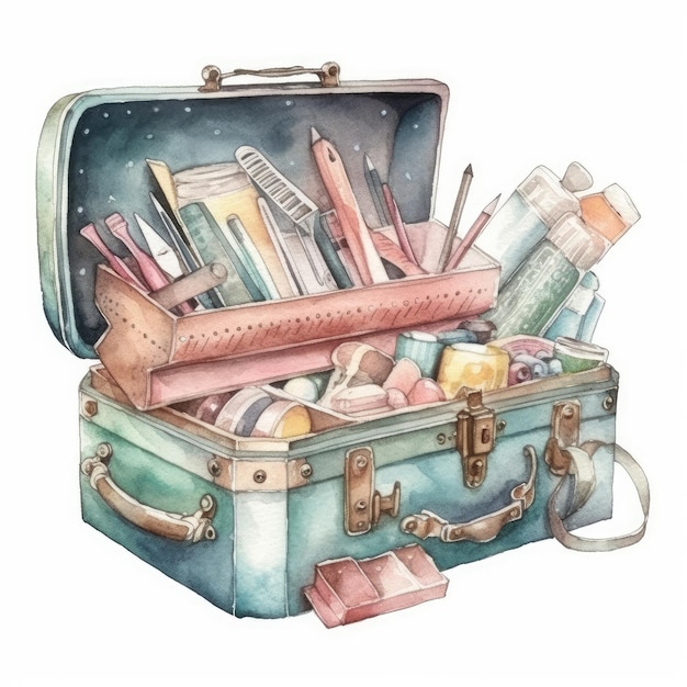 Aquarelle d'une boîte à outils