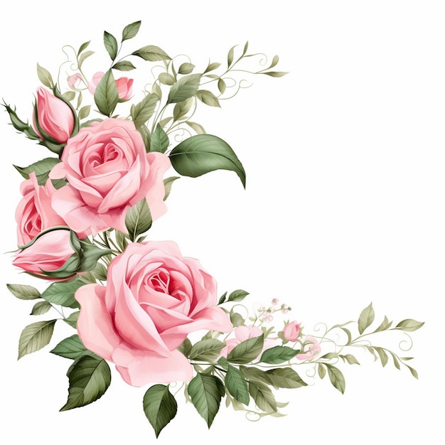 Aquarelle bord floral rougissement clipart rose rose