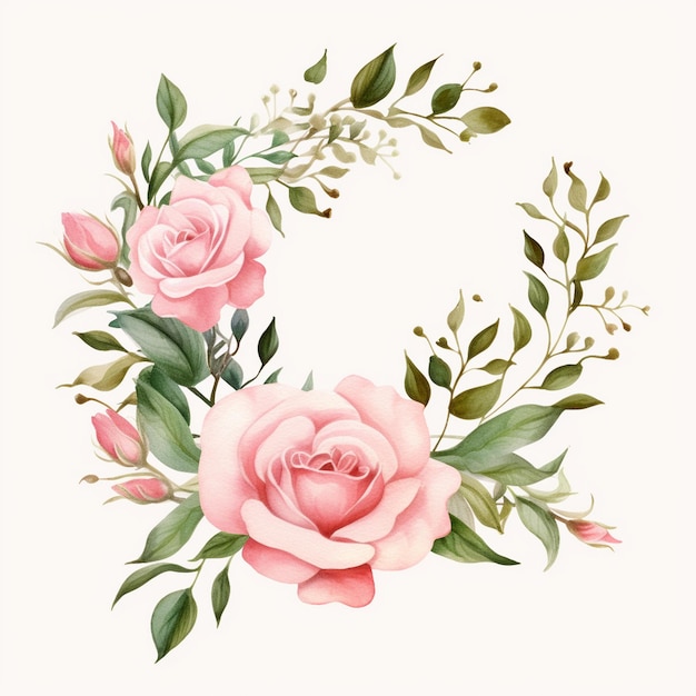 Aquarelle bord floral rougissement clipart rose rose