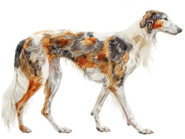 Aquarelle de Borzoi isolée sur fond blanc