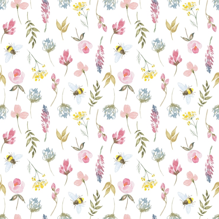 Photo aquarelle botanique modèle sans couture fleurs sauvages et plantes de jardin feuilles dessinées à la main fleurs roses herbes et éléments naturels pour les décorations cartes de scrapbooking pour fête d'anniversairebaby shower