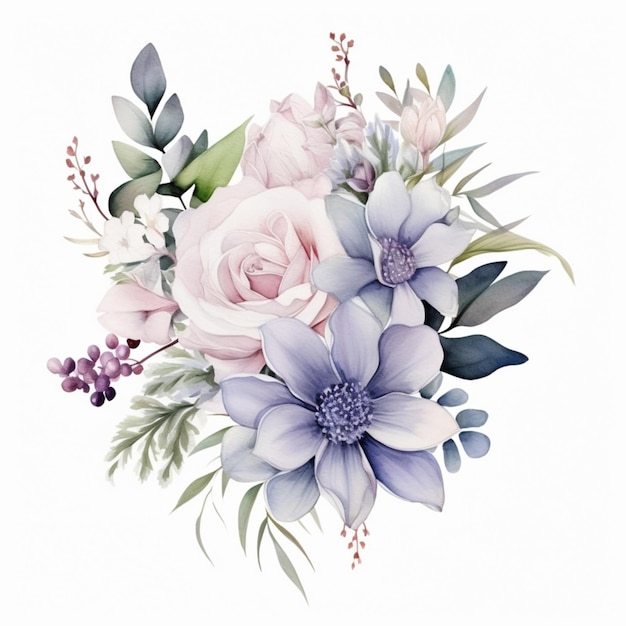 Aquarelle bouquet de fleurs isolé sur fond blanc