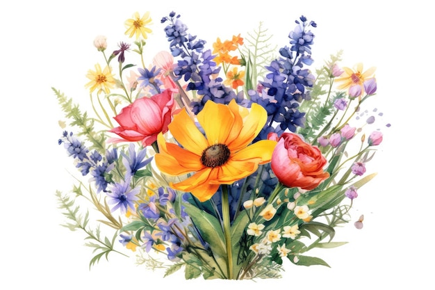 Aquarelle de bouquet de prairie de fleurs sauvages