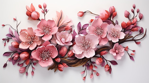 L'aquarelle de la branche de la fleur de cerise et de la cerise Sakura illustration de fleur rose isolée sur un fond blanc