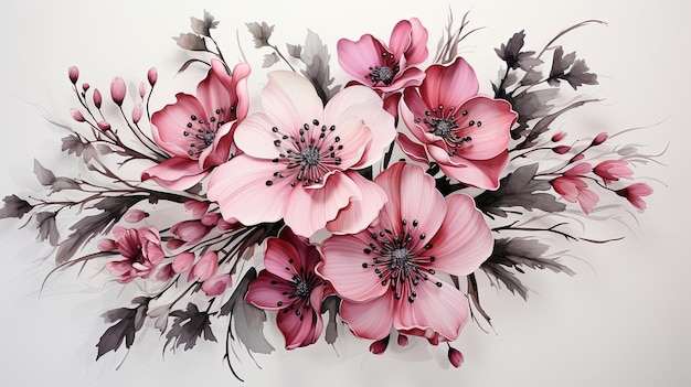 L'aquarelle de la branche de la fleur de cerise et de la cerise Sakura illustration de fleur rose isolée sur un fond blanc