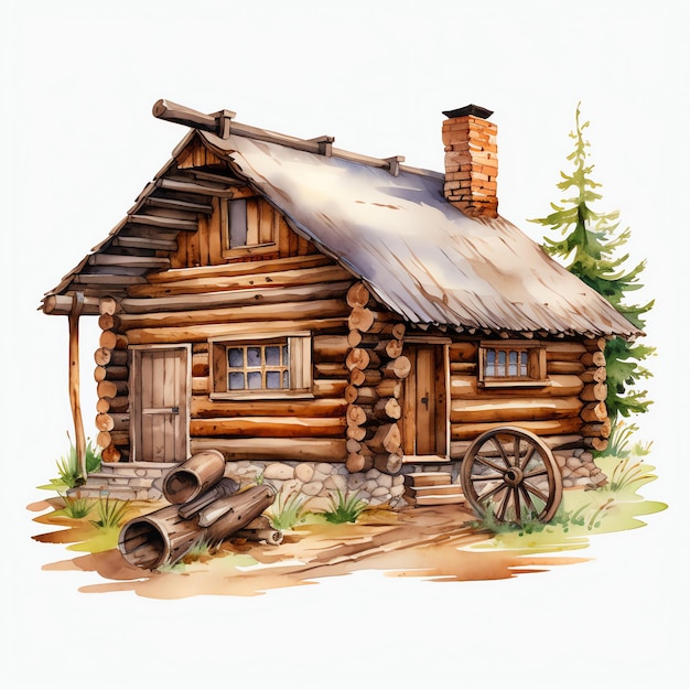 aquarelle cabane en bois ouest sauvage ouest cow-boy désert illustration clipart