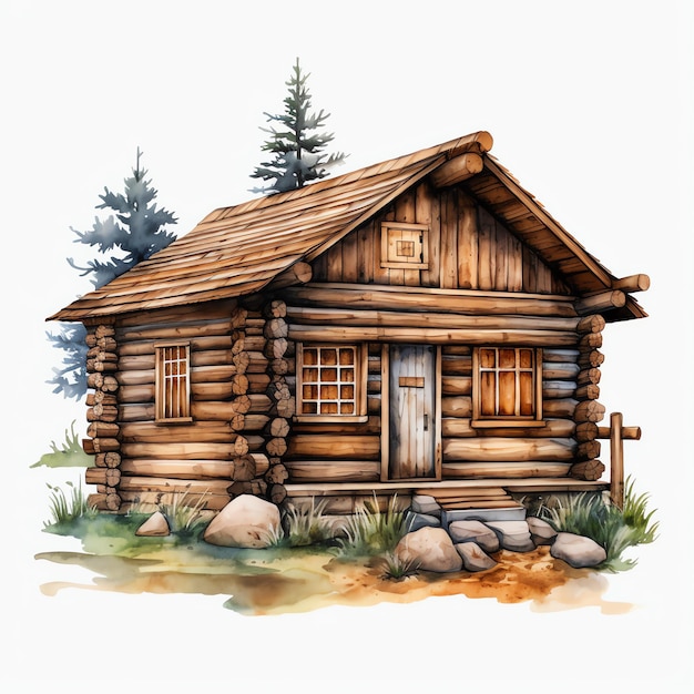 aquarelle cabane en bois ouest sauvage ouest cow-boy désert illustration clipart