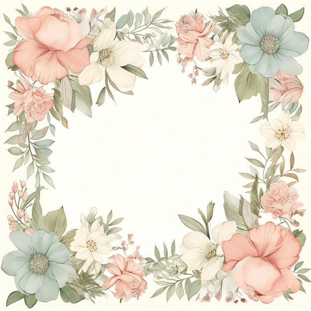 Aquarelle de cadre floral de fleurs vintage mignonnes