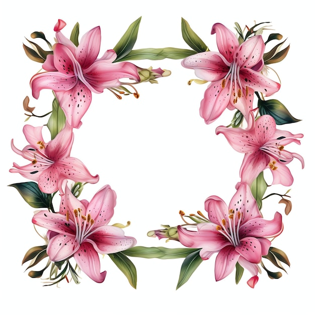 Aquarelle de cadre floral de guirlande de lys Boho mignon