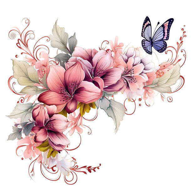 Aquarelle de cadre inspiré de la dentelle avec des fleurs de Canna, des papillons et de la dentelle Clipart Tshirt Design