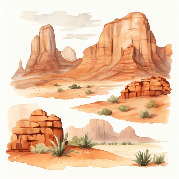 aquarelle canyon du désert ouest sauvage ouest cow-boy dessert illustration clipart