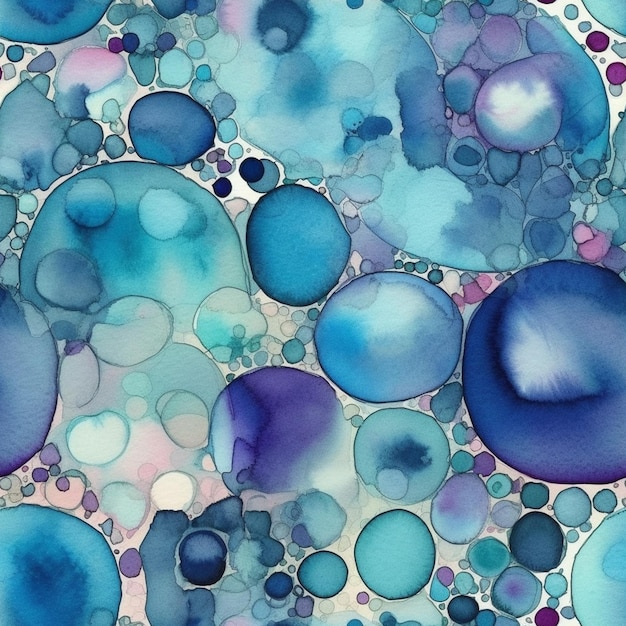 Une aquarelle de cercles bleus.