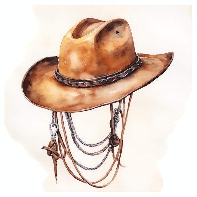 aquarelle Chapeau de cow-boy accroché à un crochet illustration du désert du cow-boy de l'ouest sauvage