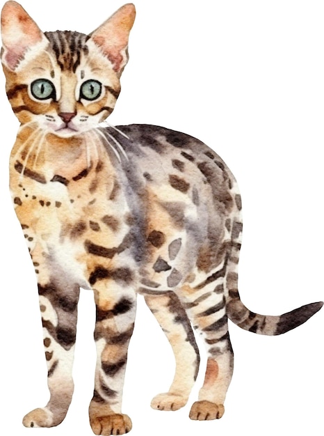 Aquarelle de chat bengal isolé sur blanc