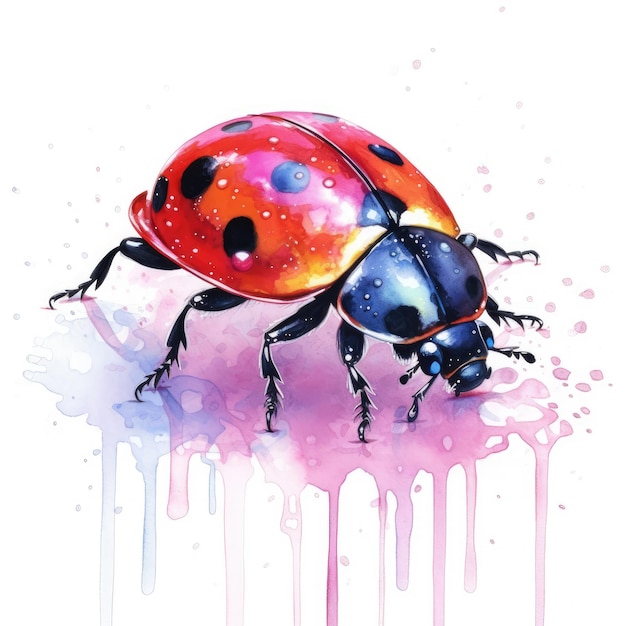 L'aquarelle de coccinelle avec un fond blanc