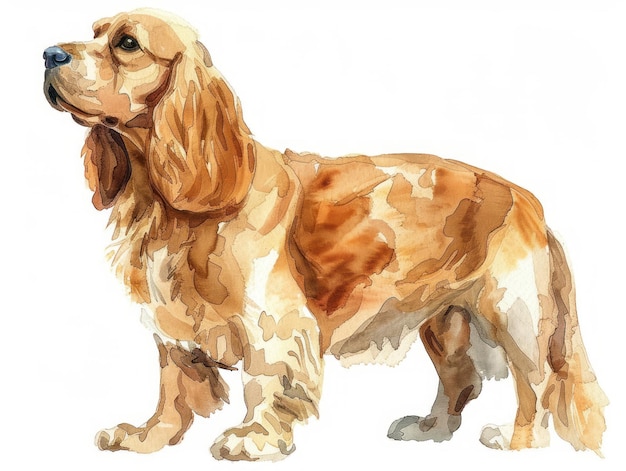 Aquarelle de Cocker Spaniel isolée sur fond blanc