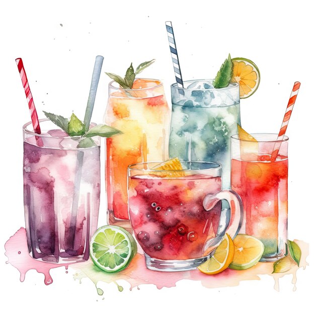 Aquarelle d'un cocktail d'été