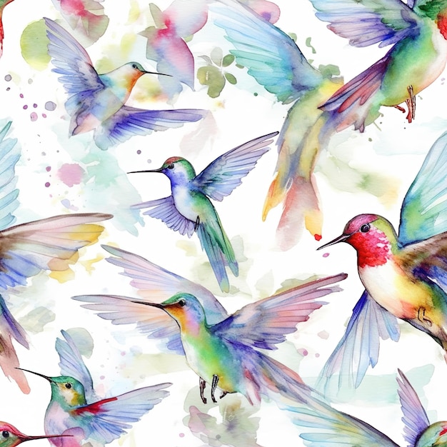 Une aquarelle de colibris en vol.