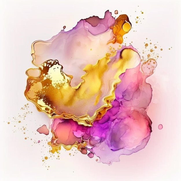 Une aquarelle colorée d'un liquide coloré avec le mot or dessus.