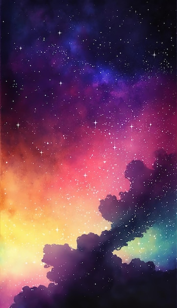 Aquarelle colorée univers de fond d'écran de ciel étoilé éblouissantIA générative