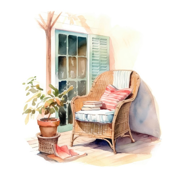 Aquarelle d'un confortable livre de lecture en plein air