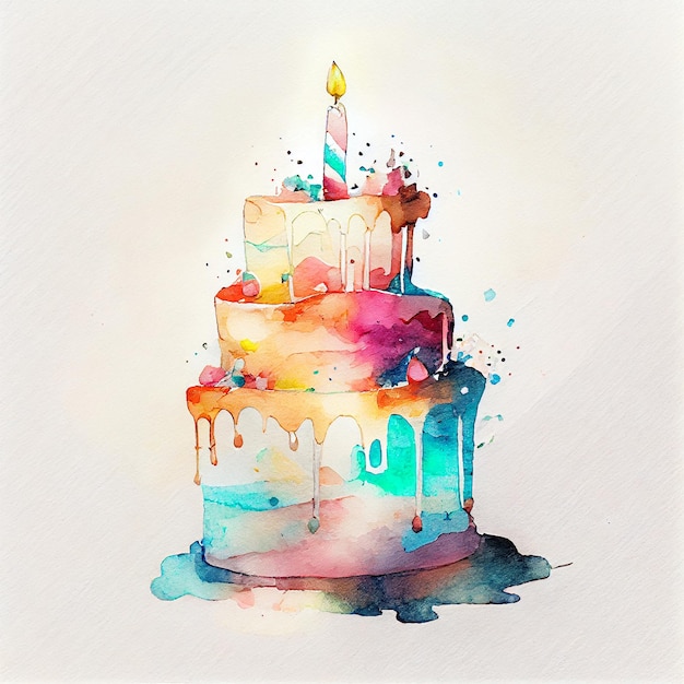 Aquarelle copie espace anniversaire coloré enfantin réaliste Illustration IA générative