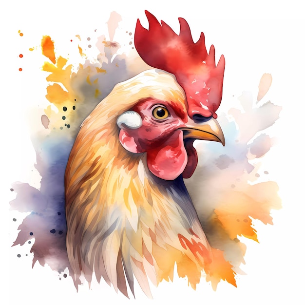 Une aquarelle d'un coq avec des feuilles