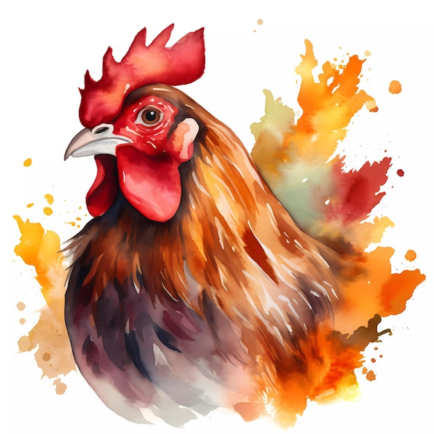 Une aquarelle d'un coq avec des feuilles