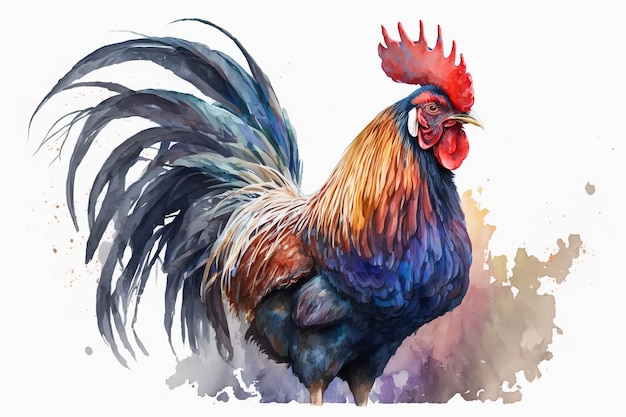 Aquarelle coq illustration fond blancGenerative AI