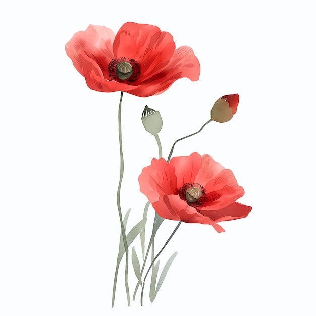 Aquarelle de coquelicots rouges sur fond blanc avec chemin de coupe