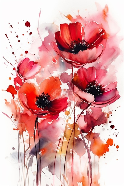 Une aquarelle de coquelicots rouges.