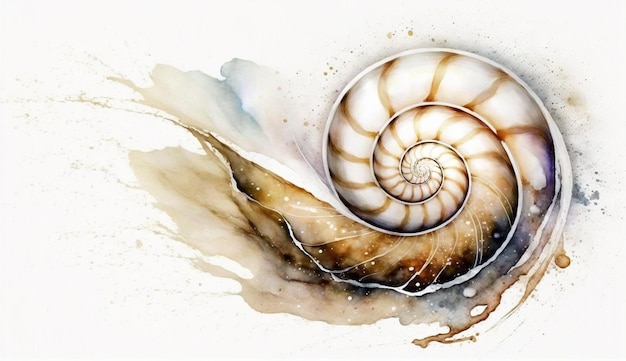 Une aquarelle d'une coquille de nautile