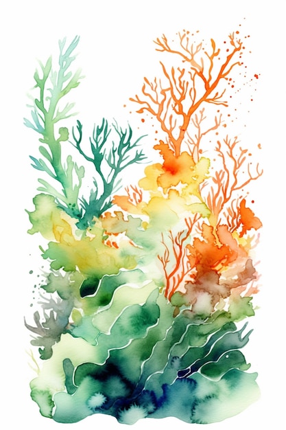 Une aquarelle de coraux et coraux.