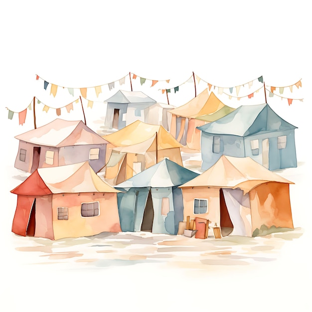 Aquarelle Cottage d'abris en carton Papier Origami Ornements Pastel Clair Colo Art 2D Vector