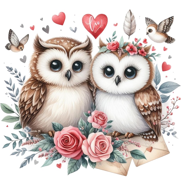 Aquarelle couple de Valentin hibou conception de sublimation pour la journée de la Saint-Valentin