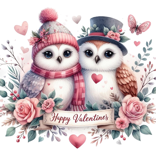 Aquarelle couple de Valentin hibou conception de sublimation pour la journée de la Saint-Valentin