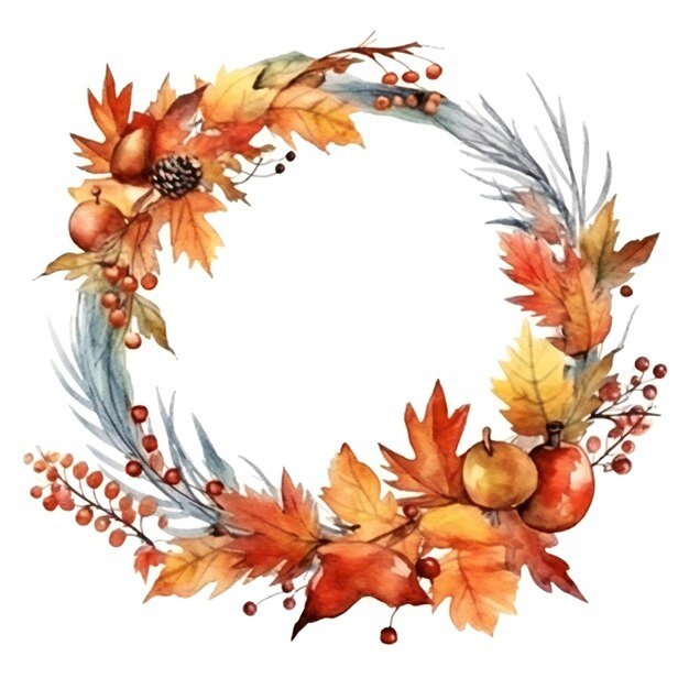 Aquarelle couronne d'automne sur fond blanc