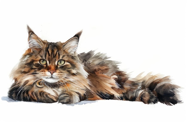 Aquarelle Cymric ou Longhaired Manx isolée sur fond blanc