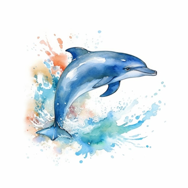 aquarelle dauphin de la mer