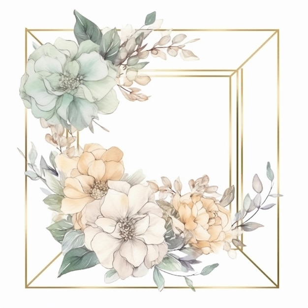 Aquarelle décoration florale dorée cadre élégant images AI Art généré