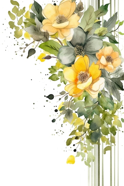 Aquarelle décoration florale de mariage en gris jaune olive clair