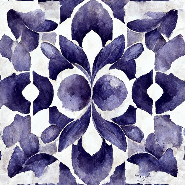 Aquarelle, Décoration, Motifs méditerranéens en monochrome, carreaux, motifs, design, bordures,