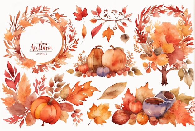 aquarelle définie illustration vectorielle de l'automne