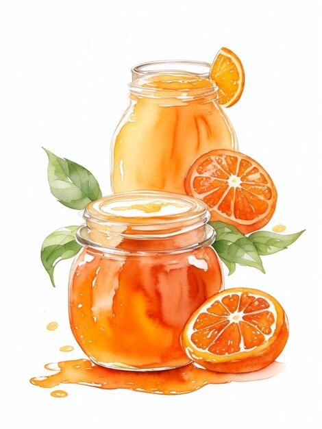 Photo aquarelle délicieuse marmelade d'orange beau fond blanc