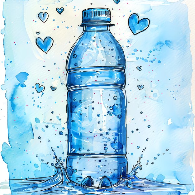 Photo aquarelle de dessin animé bouteille d'eau