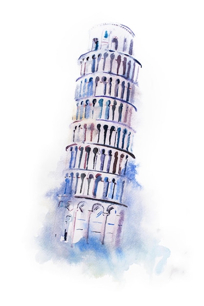 Aquarelle dessin tour penchée de Pise aquarelle peinture merveille du monde