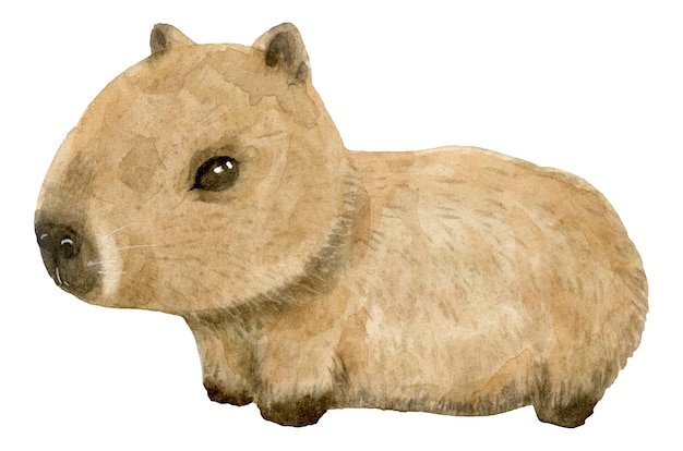 Aquarelle dessinée à la main Bébé animal mignon Capybara